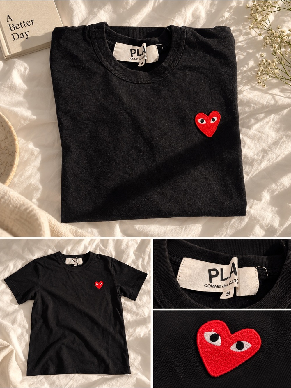 Comme des Garçons PLAY Black T-Shirt with Red Heart Patch